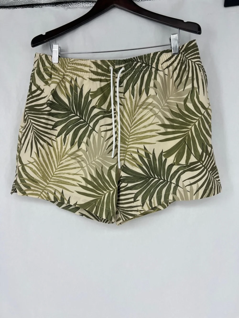 Abercrombie & Fitch Beige and Olive Green Palm Print Swim Trunks
